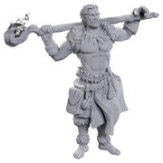D&D Nolzur's Marvelous Miniatures: Archdruid & Martial Arts Adept - Unpainted gray resin miniature of a muscular male figure holding a large staff across his shoulders, wearing a loincloth,.