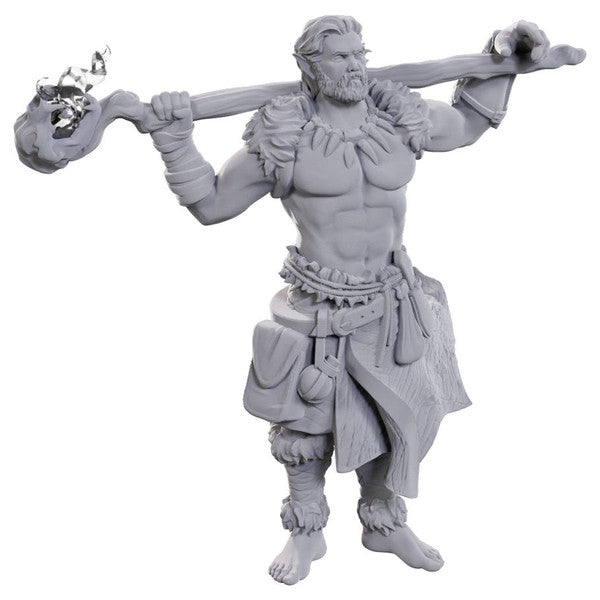 D&D Nolzur's Marvelous Miniatures: Archdruid & Martial Arts Adept - Unpainted gray resin miniature of a muscular male figure holding a large staff across his shoulders, wearing a loincloth,.