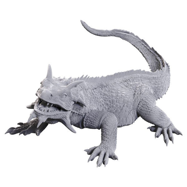 D&D Nolzur's Marvelous Miniatures: Tortle Druid & Wild Shape Giant Lizard - Gray detailed miniature of a giant lizard with textured scales, sharp claws, and an open mouth with visible teeth.