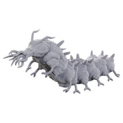 D&D Nolzur's Marvelous Miniatures: Classic Carrion Crawler - Unpainted gray plastic miniature of a segmented carrion crawler with long tentacle-like appendages and multiple leg pairs.