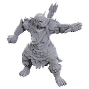 Pathfinder Battles Deep Cuts: Orc Brute (PREORDER) - Gray unpainted plastic miniature of a muscular orc brute wielding a spiked club and wearing tattered armor and cloth layers.