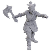 Pathfinder Battles Deep Cuts: Lifeleecher Brawler (PREORDER) - Gray unpainted miniature of muscular warrior with mohawk wielding large double-bladed axe in attacking pose.
