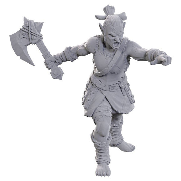 Pathfinder Battles Deep Cuts: Lifeleecher Brawler (PREORDER) - Gray unpainted miniature of muscular warrior with mohawk wielding large double-bladed axe in attacking pose.