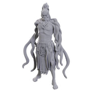 D&D Nolzur's Marvelous Miniatures: Yuan-ti Pit Master - Unpainted gray resin miniature of a muscular humanoid with snake-like tentacles from back and side, wearing tribal loincloth