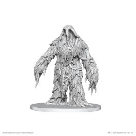 D&D Nolzur's Marvelous Miniatures: Classic Shambling Mound - Unpainted gray plastic miniature of a towering humanoid mound covered in leafy, textured foliage with clawed hands and a.