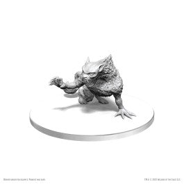D&D Nolzur's Marvelous Miniatures: Barghest - Gray resin miniature of a snarling, wolf-like Barghest crouching on all fours on a round base.