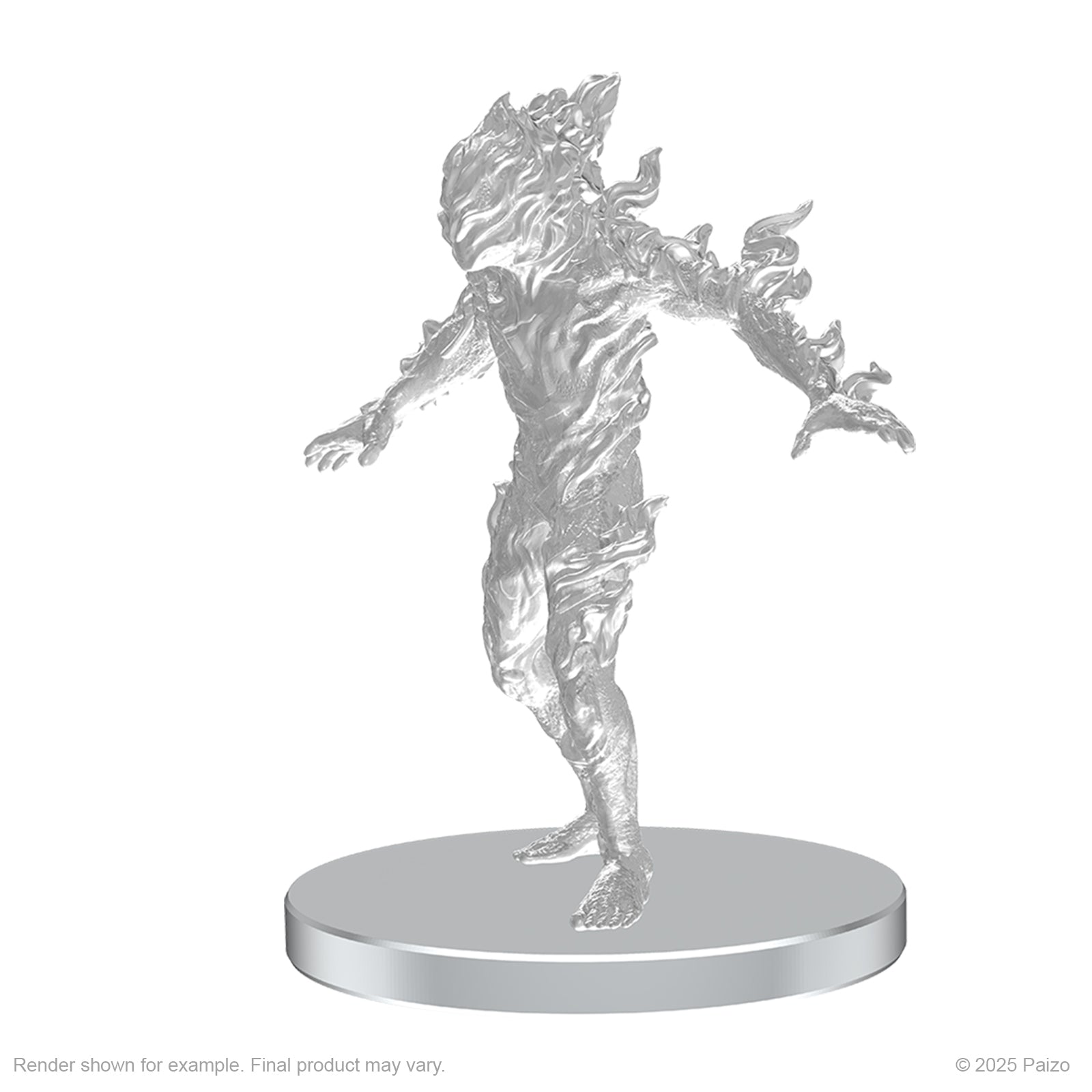 Pathfinder Battles Deep Cuts: Living Landslide & Living Wildfire - Gray resin miniature figurine depicting a humanoid figure made of textured, jagged rock with fragmented limbs, standing on a