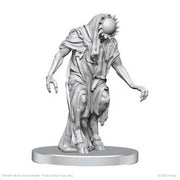 Pathfinder Battles Deep Cuts: Aghash & Venedaemon (Pact Daemon) - Unpainted gray resin miniature of a cloaked, hunched figure with a sun-like orb for a head and long, clawed hands on a round