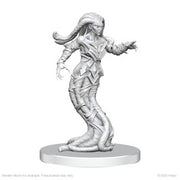 Pathfinder Battles Deep Cuts: Gylou (Handmaiden Devil) & Ferrugon (Rust Devil) - Gray resin miniature of a horned humanoid devil with segmented armor and a serpentine lower body, posed reaching forward.