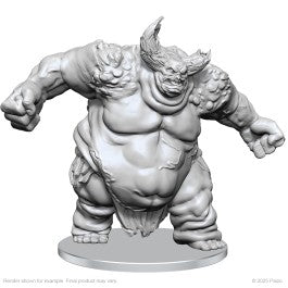 Pathfinder Battles Deep Cuts: Sordesdaemon (Pollution Daemon) - Unpainted gray plastic miniature of a muscular, monstrous demon with one large horn, textured skin, and a menacing pose on a