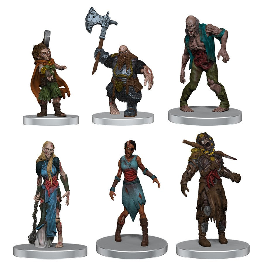 D&D Icons of the Realms - Undead Armies - Zombies - Six detailed D&D miniature figures depicting undead and zombie characters in various poses on round bases.