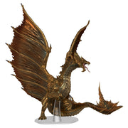 D&D Icons of the Realms: Adult Brass Dragon - Bronze-toned adult dragon figurine with spread wings, detailed scales, and open mouth on clear stand.