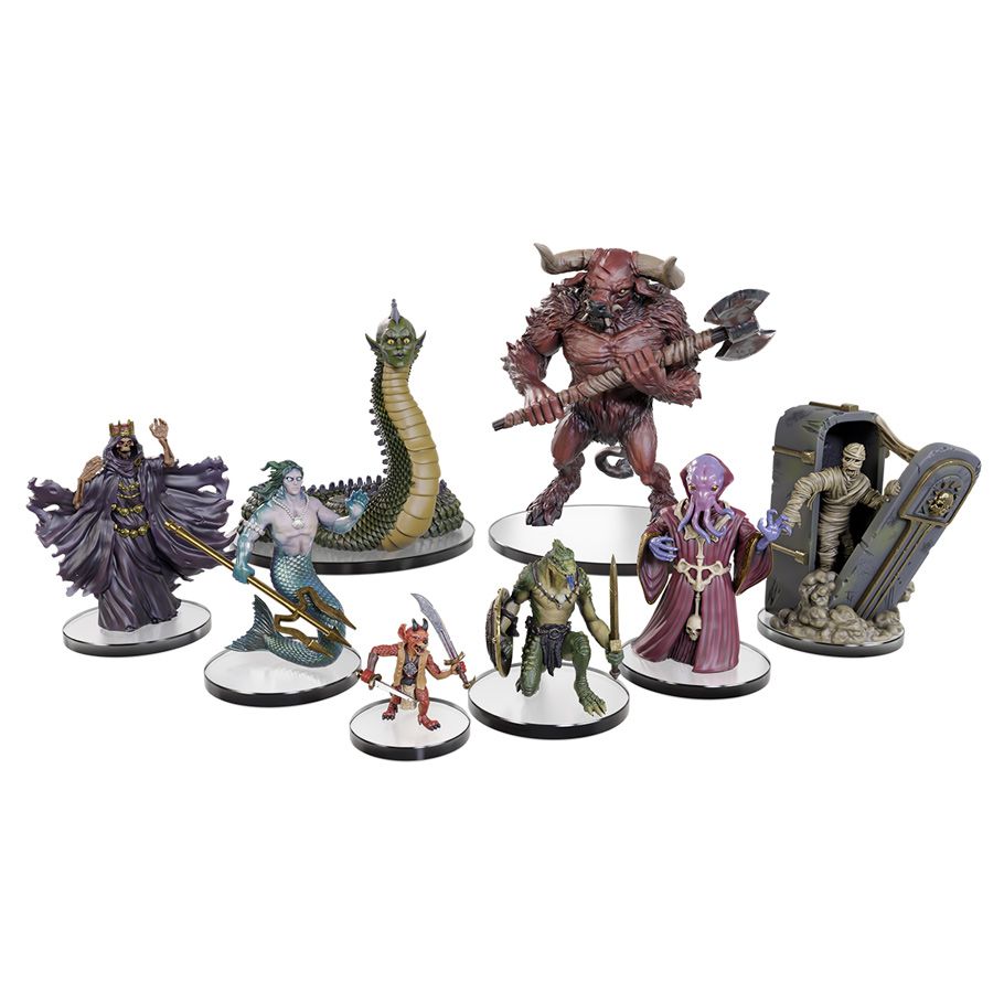 D&D - Classic Collection - Monsters K-N - Set of eight detailed fantasy miniatures featuring creatures and characters in dynamic poses, painted in varied colors.