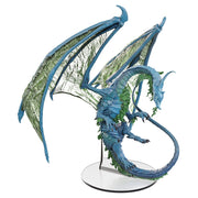 D&D: Icons of the Realms: Adult Moonstone Dragon - Blue and green adult moonstone dragon figurine with large textured wings on clear stand.