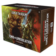 D&D: Icons of the Realms: Tomb of Annihilation Complete Set - Black and red Dungeons & Dragons box set featuring a menacing stone face and a green, armored warrior holding a sword.