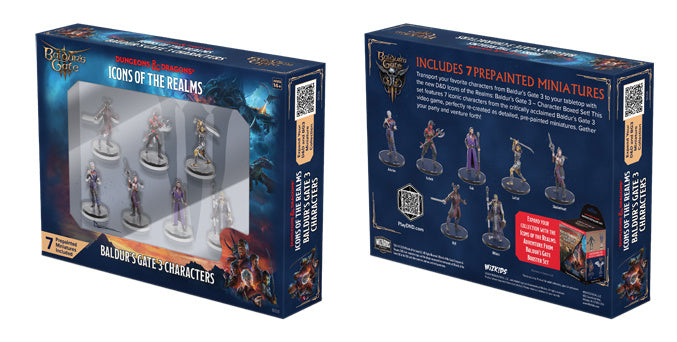D&D Icons of the Realms: Baldur's Gate 3 - Character Boxed Set - Dungeons & Dragons Baldur's Gate 3 character boxed set with painted miniatures visible through window, dark blue packaging.