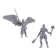 D&D Nolzur's Marvelous Miniatures: Special Edition Baldur's Gate 3: Dame Aylin & Minthara - Two gray plastic Dungeons & Dragons miniatures featuring a winged armored warrior with a sword and a heavily armored figure.