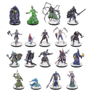 Pathfinder Battles: Fearsome Forces Mini Blind Box - Set of 18 detailed Pathfinder miniature figures in varied fantasy poses and colors on round bases.