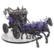 Pathfinder Battles Miniatures: Death Coach Boxed Miniature (PREORDER) - Black ornate death coach miniature with translucent purple ghostly figures and horses on round base.