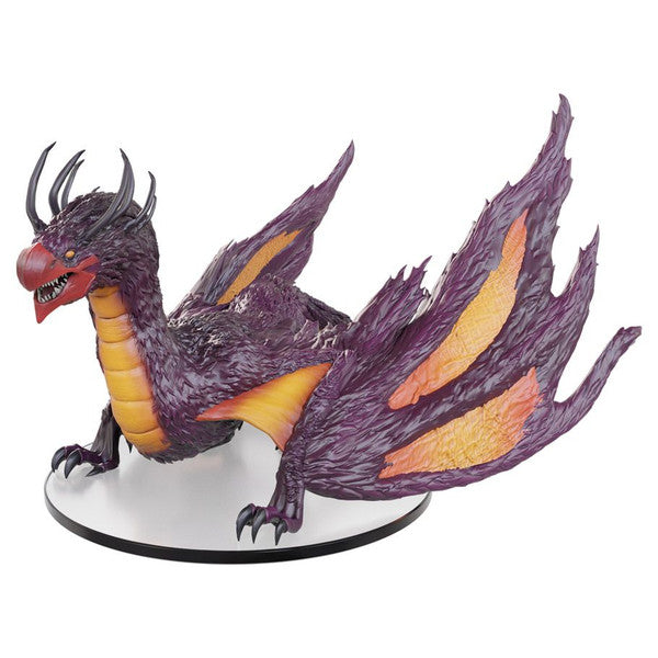 Pathfinder Battles Miniatures: Yamaraj Boxed Miniature (PREORDER) - Purple dragon miniature with orange wings and yellow underbelly on a round base.