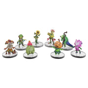 Pathfinder: Battles Miniatures: Leshy Window Boxed Set - Eight detailed fantasy miniatures featuring plant and forest creature designs in vibrant colors, each mounted on clear round