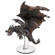 Pathfinder Battles Miniatures: Adult Adamantine Dragon (PREORDER) - Black and metallic silver adult adamantine dragon miniature with textured scales and large outstretched wings on a clear.