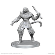 Pathfinder Battles Deep Cuts: Elf Hunter & Catfolk Bandit - Gray unpainted catfolk miniature wielding a dagger, wearing detailed armor with layered scale-like textures.