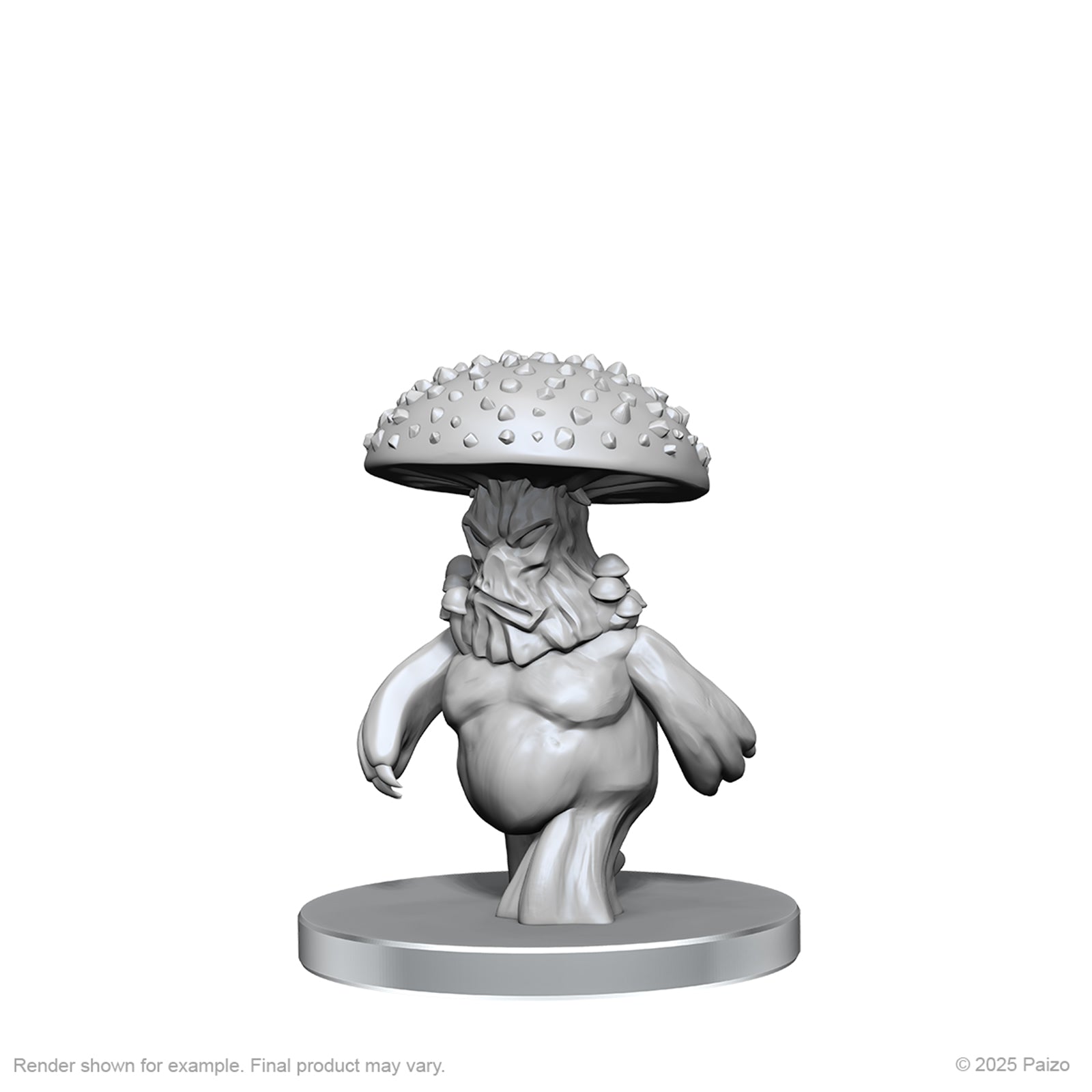 Pathfinder Battles Deep Cuts: Myceloid & Grimstalker - Gray miniature figure of a mushroom-headed creature with humanoid arms on a round base.