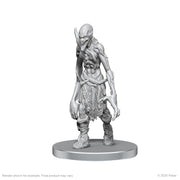 Pathfinder Battles Deep Cuts: Myceloid & Grimstalker - Gray plastic miniature of a tall, slender humanoid creature with elongated arms, a textured mossy skirt, and detailed.