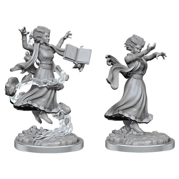 Critical Role: Gilmore’s Fantastic Fabrications: Graviturgy Wizard (PREORDER) - Gray unpainted resin miniature of a wizard casting magic, flowing robes and levitating book on round base.