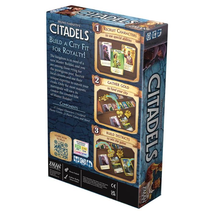 Citadels Revised Edition - Blue and brown rectangular box for Citadels Revised Edition strategy game with character cards and game instructions on the.