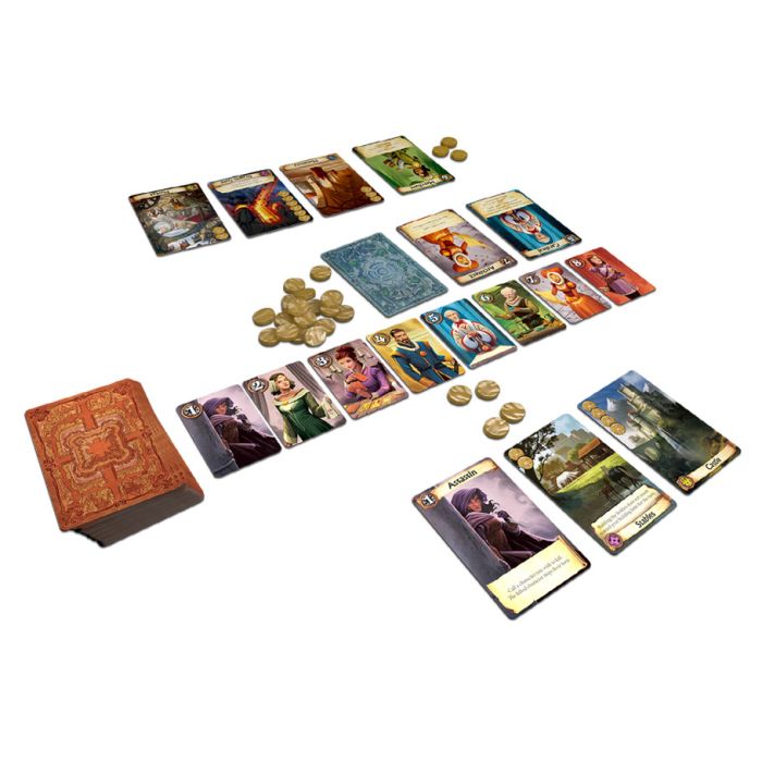 Citadels Revised Edition - Card game set with illustrated character and location cards, two decks, and gold coin tokens on white background.