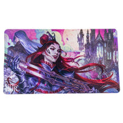 Playmat: MtG: SL: Olivia, Mobilized - The Gathering playmat featuring Olivia, Mobilized with dark gothic castle and vibrant purple-pink sky background.