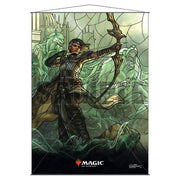 Wall Scroll: Magic the Gathering: Stained Glass Vivien - Wall scroll featuring stained glass-style artwork of a female archer in armor aiming a bow surrounded by green mystical.