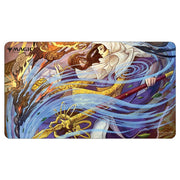 Playmat: JPN: MtG: Mystical Whirlwind - Playmat featuring mystical whirlwind with flowing blue and purple magical ribbons around a hooded figure wielding a staff,.