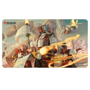 Playmat: Magic The Gathering: Strixhaven V4 - Magic The Gathering Strixhaven playmat featuring wizards casting fiery spells with magical creatures.