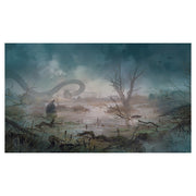 Playmat: Lands Swamps - Fantasy swamp landscape playmat with murky water, dead trees, and a large serpent creature.