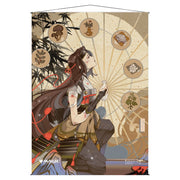 Wall Scroll: Magic the Gathering: Japanese Mystical Archive Revitalize - Wall scroll featuring anime-style female warrior with long hair, holding a sword, surrounded by six circular mystical.
