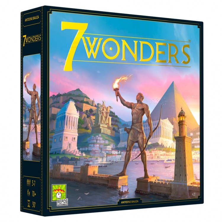 7 Wonders New Edition - 7 Wonders New Edition board game box featuring ancient wonders artwork with a torchbearer statue and colorful sky background.