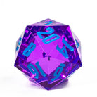 Giant 55mm D20 - Purple With Blue Numbers - Giant purple acrylic 55mm d20 dice with bright blue numbers.