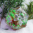 Giant 55mm D20 - Forest Deer - Clear resin giant 55mm D20 dice with forest deer design encased inside and white numbers.