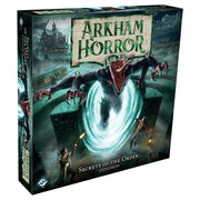 Arkham Horror: Secrets of the Order - Arkham Horror board game box with monster emerging from glowing portal and investigators fighting in eerie town setting.