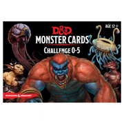 D&D Monster Cards: Challenge 0-5 - D&D Monster Cards box featuring fierce creatures with muscular troll and winged monsters on black background.