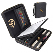Enhance: RPG Organizer Case - Black zippered RPG organizer case with foam slots, mesh dice pouch, and wrist strap.