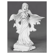 Dark Heaven Legends: Fell Spirit - Unpainted miniature of a hooded skeletal figure with tattered cloak and flowing robes on a textured base.