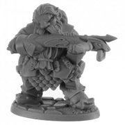 Legends: Berg Ironthorn, Dwarf Crossbowman - Unpainted dwarf warrior miniature aiming a large crossbow, wearing detailed armor and scale mail on a textured base.