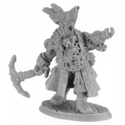 Legends: Captain Barty Redd - Unpainted fantasy miniature of Captain Barty Redd in pirate attire wielding a flintlock pistol and cutlass.