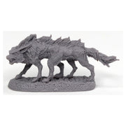 Bloodwolf - Gray detailed fantasy wolf figurine with spiked fur and snarling expression on textured base.