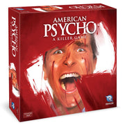 American Psycho: A Killer Game - American Psycho card game box with screaming man's face and blood splatter details.