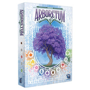 Arboretum - Arboretum card game box with purple tree illustration and decorative symbols on light blue background.